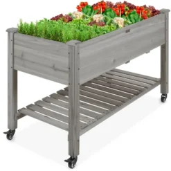 Best Choice Products Raised Garden Bed 48x23x32in Wood Mobile Elevated Planter W/ Wheel Locks, Shelf, Liner -OUTSUNNY Sale Store GUEST 3c154801 cfd7 4e28 a2fc 3edbd6f28e76