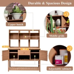 50”W Garden Potting Bench Table, Outdoor Patio Workstation With Hutch, Drawer And Adjustable Shelves, Fir Wood Frame, Brown/White/Natural-ModernLuxe