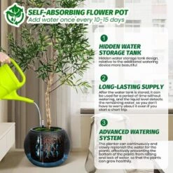 10.2" H X 13.5" Dia (10" Opening) Round Self-Watering Indoor Plant Pots With Drainage & Water Level Monitor, White Dot Design -OUTSUNNY Sale Store GUEST 40b5b51a a9cc 4b98 b90a cffc2139acc1