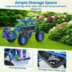 Tangkula Rolling Garden Cart Scooter W/ Adjustable Seat Storage Basket Tray Blue -OUTSUNNY Sale Store GUEST 40fcd0f8 ddeb 4926 89bd 7da7cfa0aaf5