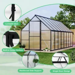 8 X 10/12/14/16FT Greenhouse, Heavy Duty Aluminum-Framed Polycarbonate Greenhouse With Roof Vent, Large GreenHouse For Outdoors (4 Different Size) -OUTSUNNY Sale Store GUEST 43619919 54bb 4566 9f1b 93311901b622