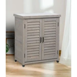 NicBex Outdoor Potting Bench With Storage Cabinet And Metal Table Top For Patio, Garden Furniture Wood Workstation, Grey