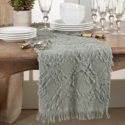 72" X 16" Cotton Waffle Weave Fringed Table Runner Blue: Geometric Abstract Rectangle - Saro Lifestyle -OUTSUNNY Sale Store GUEST 45668b41 99ed 4062 8c08 e4e996df2d92