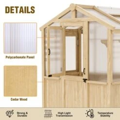 EAGLE PEAK Wooden Polycarbonate Walk-in Greenhouse, Cedar Hobby Green House With Roof Vent -OUTSUNNY Sale Store GUEST 4bccd132 0e4f 4094 b2ed 8e374a6f1134