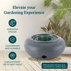 HC Companies Versatile 21 Inch Round Natural Decorative Plastic Outdoor Garden Hose Storage Pot With Side Hole, Granite (3 Pack) -OUTSUNNY Sale Store GUEST 4c090d42 1ada 424a a0a7 7d6388456e24