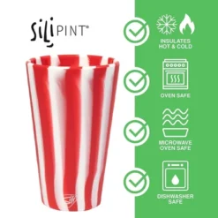 Silipint: Silicone 16 Oz Pint Glass Set, 2 Pack Peppermint & Poinsettia