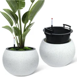 10.2" H X 13.5" Dia (10" Opening) Round Self-Watering Indoor Plant Pots With Drainage & Water Level Monitor, White Dot Design -OUTSUNNY Sale Store GUEST 4d19e84b aadf 49ca b25b b5b1df380717
