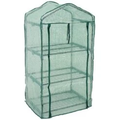 Sunnydaze Decor Sunnydaze Outdoor Portable Growing Rack 3-Tier Greenhouse With Roll-Up Door - 3 Shelves - Green