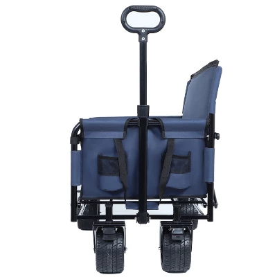 3-in-1 Convertible Folding Wagon Cart With Bench Seat & Storage - 500lbs Heavy-Duty Utility Wagon Dark Blue 2 3-in-1 Convertible Folding Wagon Cart With Bench Seat & Storage - 500lbs Heavy-Duty Utility Wagon Dark Blue - Image 2