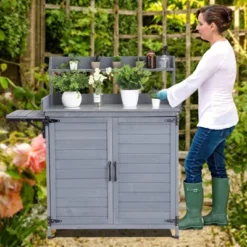 Garden Potting Bench Table, Outdoor Garden Horticultural Wooden Storage Cabinet, Solid Wood Planting Work Bench With Open Top -OUTSUNNY Sale Store GUEST 553746b5 ecb2 428a be8c 2399a07393a1