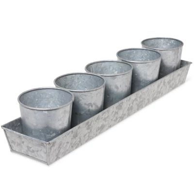 Gardener's Supply Company Galvanized Herb Planters With Rectangular Tray | Includes 5 Vintage Farmhouse Planters 4" Diameter | Perfect For Indoor 3 Gardener's Supply Company Galvanized Herb Planters With Rectangular Tray | Includes 5 Vintage Farmhouse Planters 4" Diameter | Perfect For Indoor - Image 3