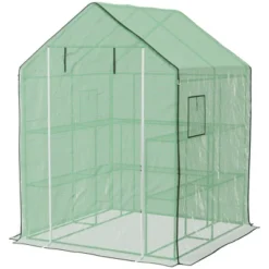 Outsunny 4.6' X 4.7' Portable Greenhouse, Small Walk-In Greenhouse, Hot House With 2 Tier U-Shape Flower Rack -OUTSUNNY Sale Store GUEST 5c47b4ac 76dd 42fe 874c e26d43dcd328