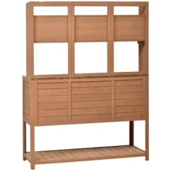 50”W Garden Potting Bench Table, Outdoor Patio Workstation With Hutch, Drawer And Adjustable Shelves, Fir Wood Frame, Brown/White/Natural-ModernLuxe -OUTSUNNY Sale Store GUEST 5d94da26 e0d2 4ac5 ba38 3c83b150c2e5