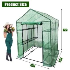 Walk-in Greenhouse With Roll-Up Zipper Door 57 X 57 X 76 Portable 3-Tier 6-Shelf Steel Frame Greenhouse For Indoor Outdoor Garden Patio, Green