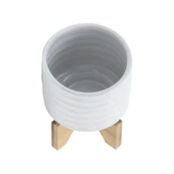 6" Ceramic Planter On Stand White Stripe - Sagebrook Home -OUTSUNNY Sale Store GUEST 5e781242 4942 40ab 9a03 a5c92392208a