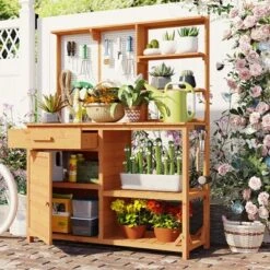 Outdoor Potting Bench, Garden Workstation For Planting, Potting Bench With Shelves And Adjustable Storage, Wood Potting Bench-Coolbibila -OUTSUNNY Sale Store GUEST 5f26f934 a254 4958 8d77 4e333f44c9d5