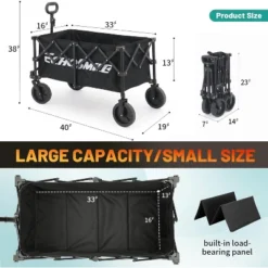 MaseiKar Collapsible Foldable Wagon With 300lbs Weight Cart Heavy Duty Folding Beach Wagon Cart With Wheels And Adjustable Handle For Camping, Garden