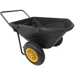 Polar Trailer 7 Cubic Foot Heavy Duty Utility Yard Garden Cart Wheelbarrow With Handle And Wide Track Rubber Wheels Hauling Outdoor, Black, 2 Pack