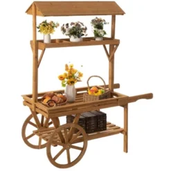 Vintiquewise Wooden 3 Tier Rolling Table Cart With 2 Wheels For Home Decor, Display Rack, Lemonade Stand, Food Stand, Or Tea Stall -OUTSUNNY Sale Store GUEST 63543901 34bd 4d38 9cb2 cc621f0ad745
