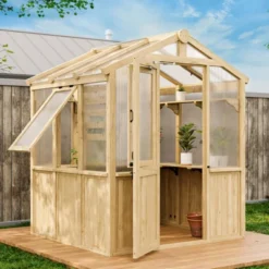 EAGLE PEAK Wooden Polycarbonate Walk-in Greenhouse, Cedar Hobby Green House With Roof Vent -OUTSUNNY Sale Store GUEST 636693e5 244a 47e1 a64a 35f8e8c25427