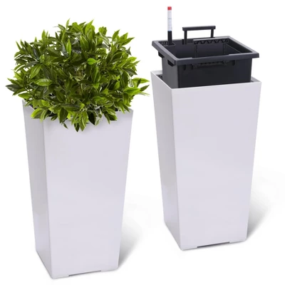 22" Tall Planters Set Of 2, Outdoor&Indoor High Front Porch Planter Pots With Drainage Holes&Water Level Monitor&Inner Bucket, Automatic Watering 9 22" Tall Planters Set Of 2, Outdoor&Indoor High Front Porch Planter Pots With Drainage Holes&Water Level Monitor&Inner Bucket, Automatic Watering - Image 9