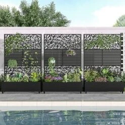 SpassWay 72"H Two-tone Patio Planter Box With Trellis Metal Raised Garden Bed Black Decorative Privacy Screen With Wheels -OUTSUNNY Sale Store GUEST 64b2e4d5 40eb 45dc b2e2 66399471851b