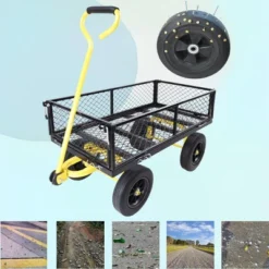 FURNIinspire Wheelbarrows And Lawn Carts Tools Cart Wagon Cart, Garden Cart Trucks With Solid Wheels And Yellow Handle, Black, 37“*19"*40" -OUTSUNNY Sale Store GUEST 65912bf0 7f93 46ba aa6d 2df848a30da5