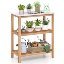Tangkula 3-Tier Patio Garden Potting Bench Table W/ Acacia Wood 2 Slatted Shelves -OUTSUNNY Sale Store GUEST 65ca6ce9 13a6 4578 841a 3ff80f37c3bb