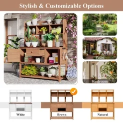 50”W Garden Potting Bench Table, Outdoor Patio Workstation With Hutch, Drawer And Adjustable Shelves, Fir Wood Frame, Brown/White/Natural-ModernLuxe -OUTSUNNY Sale Store GUEST 6a56af73 643b 4fe4 ac4d a3514505083d