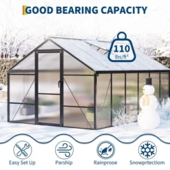 8x12FT Aluminum Greenhouse With Roof Vent Ground Nails Lockable Push Door Large Walk-in Green House For Outside Garden Backyard Patio Lawn -OUTSUNNY Sale Store GUEST 717f17e0 739f 4907 a284 568094f31a8d