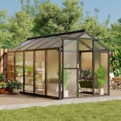 GustoWave Walk-In Polycarbonate Greenhouse With Aluminum Frame, Black. -OUTSUNNY Sale Store GUEST 72251080 5cc0 4db7 998b 5a07ff41909a