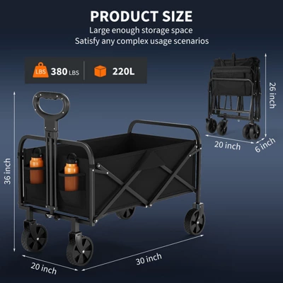 Wagons Carts, Utility Collapsible Wagon With All-Terrain Wheels, Drink Holders & Adjustable Handle, 380LBS Grocery Wagon For Shopping, Camping 1 Wagons Carts, Utility Collapsible Wagon With All-Terrain Wheels, Drink Holders & Adjustable Handle, 380LBS Grocery Wagon For Shopping, Camping