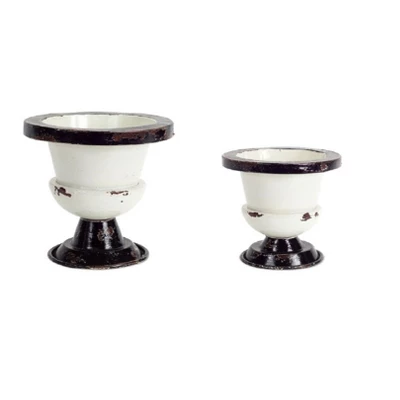 Melrose Set Of 2 Decorative Antiqued Black And White Planter Pots With Wide Tops 9.5" 1 Melrose Set Of 2 Decorative Antiqued Black And White Planter Pots With Wide Tops 9.5"