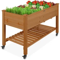 Best Choice Products Raised Garden Bed 48x23x32in Wood Mobile Elevated Planter W/ Wheel Locks, Shelf, Liner -OUTSUNNY Sale Store GUEST 769da650 baea 4750 8a3a b30b7146eca6