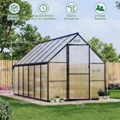 GustoWave 8x12 Ft Outdoor Greenhouse For Backyard Ideal Greenhouse Kit For Garden Or Yard, Black.