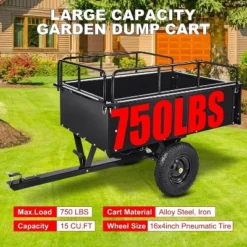 Acekool 750 Lbs Steel Dump Cart, 15 Cu.Ft Garden Utility Trailer With Dual Bearings, Pneumatic Tires, Hand Or Foot Dump For ATV, Tractor, Lawn Mower -OUTSUNNY Sale Store GUEST 773a5459 3bab 4724 9d0e 0f1f9c4139ae