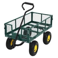 Heavy Duty Steel Garden Cart,550 LBS Capacity 3-in-1 Pullable Metal Wagon With 10" Pneumatic Wheels,180°Rotating Handle & Removable Sides, Green -OUTSUNNY Sale Store GUEST 793b2027 e309 41a0 928a 17b3df763c81