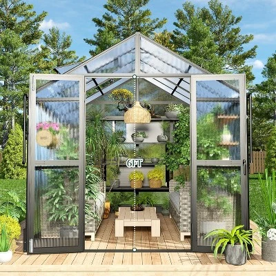 AMERLIFE Polycarbonate Greenhouse, Aluminum Frame With Vents, Rain Gutter 1 AMERLIFE Polycarbonate Greenhouse, Aluminum Frame With Vents, Rain Gutter