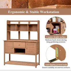50”W Garden Potting Bench Table, Outdoor Patio Workstation With Hutch, Drawer And Adjustable Shelves, Fir Wood Frame, Brown/White/Natural-ModernLuxe -OUTSUNNY Sale Store GUEST 7ac81846 164e 48a7 9c42 511b7c40e390