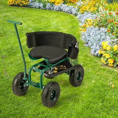 Costway Rolling Garden Cart Outdoor Gardening Workseat With Adjustable Height &Tool Storage 1 Costway Rolling Garden Cart Outdoor Gardening Workseat With Adjustable Height &Tool Storage