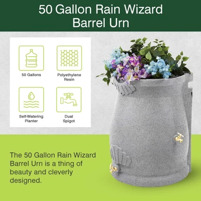 Good Ideas Rain Wizard 50 Gallon Rain Saver Barrel Water Storage Urn With Planter Space And 2 Brass Spigots, Light Granite (2 Pack) 1 Good Ideas Rain Wizard 50 Gallon Rain Saver Barrel Water Storage Urn With Planter Space And 2 Brass Spigots, Light Granite (2 Pack)