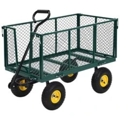 Heavy Duty Steel Garden Cart,550 LBS Capacity 3-in-1 Pullable Metal Wagon With 10" Pneumatic Wheels,180°Rotating Handle & Removable Sides, Green -OUTSUNNY Sale Store GUEST 80628365 8035 46f6 b189 870155244700