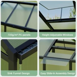 6x8 Ft Aluminum Frame Polycarbonate Accessible Greenhouses With Roof Vents And Sliding Doors Suitable For Outdoor Gardens And Backyards, Black -OUTSUNNY Sale Store GUEST 82441916 74c8 4f43 873e 2fb482a0abb1