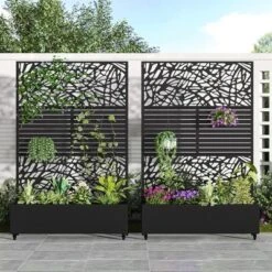 SpassWay 72"H Two-tone Patio Planter Box With Trellis Metal Raised Garden Bed Black Decorative Privacy Screen With Wheels -OUTSUNNY Sale Store GUEST 8263de98 aebe 4201 b92c d5b45fe9b0e3