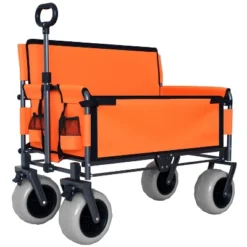 3-in-1 Folding Wagon With Bench Seat ¨C 500lbs Capacity, 9"x4" Beach Tires For Camping & Beach, Orange -OUTSUNNY Sale Store GUEST 83f015f4 0cc8 4ddc afdc 412b30b0f7ca