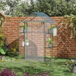Outsunny 56" X 29" X 77" Walk-in Greenhouse Kit, Portable Green House With 3 Tier Shleves, Roll-Up Door, PE Cover For Backyard Garden