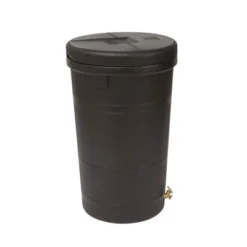 Good Ideas Aspen 50 Gallon Capacity Rain Barrel Water Storage Collector Saver With Brass Spigot And Removable Lid, Oak Brown (3 Pack)