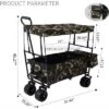 Acekool Foldable Outdoor Utility Wagon With Canopy, 262lbs Capacity, 7" All-Terrain Wheels, Pockets, Portable Cart For Beach, Camping, Garden