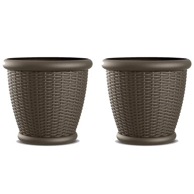 Suncast Willow 18-Inch Diameter Durable And Lightweight Decorative Wicker Patio Planter Pot With Drillable Drain Holes, Java (2 Pack) 6 Suncast Willow 18-Inch Diameter Durable And Lightweight Decorative Wicker Patio Planter Pot With Drillable Drain Holes, Java (2 Pack) - Image 6