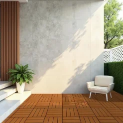 11 PCS 11.7" X 11.7" Square Plastic Wood Deck Tiles, Outdoor Terrace Flooring，Light Brown -OUTSUNNY Sale Store GUEST 8eb82f51 29f7 45a4 a318 aefdc3f7883d